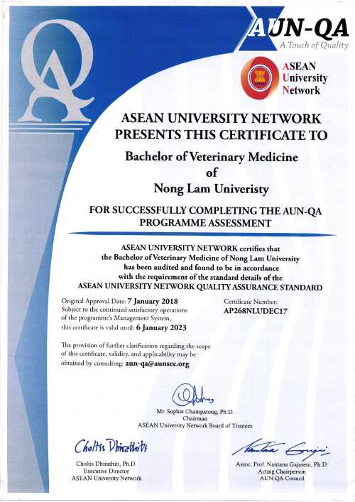 The certificate of AUN-QA standard of Bachelor of Veterinary Medicine